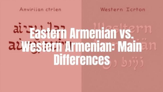 Split image of two Armenian alphabets side by side, Eastern and Western script comparison, historical and cultural vibe, illustrative style.