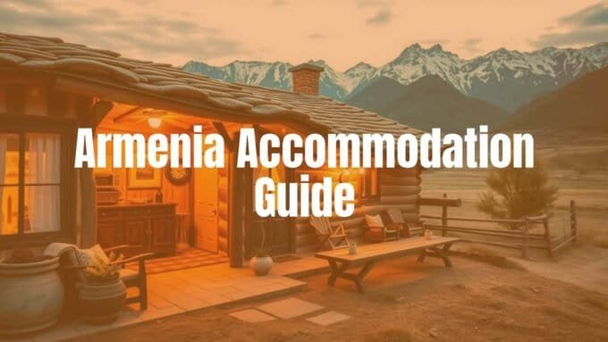 A cozy Armenian guesthouse with traditional decor, nestled in the countryside, warm lighting, scenic mountain backdrop, inviting and peaceful atmosphere, realistic.