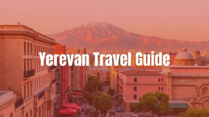 Yerevan cityscape with pink stone buildings, Mount Ararat in the background, vibrant streets, mix of ancient ruins and modern cafes, warm sunset lighting, realistic.