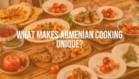 Traditional Armenian meal on a wooden table, featuring lavash bread, grilled lamb, eggplant, and fresh herbs with pomegranates and apricots, warm lighting, rustic style, realistic.