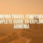 Ancient Armenian monastery nestled in mountains, golden hour lighting, scenic landscape, realistic travel vibe.