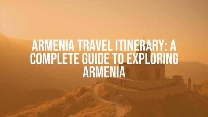 Ancient Armenian monastery nestled in mountains, golden hour lighting, scenic landscape, realistic travel vibe.