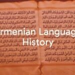 Ancient Armenian manuscript with ornate script on parchment, golden accents, historic and cultural vibe, realistic.