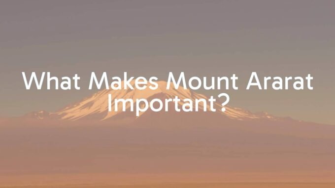 Majestic Mount Ararat with snow-capped peaks, clear blue sky, ancient landscape, symbolic and serene, realistic.