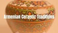 Armenian ceramic vase with intricate patterns, vibrant colors, traditional craftsmanship, detailed close-up, cultural heritage, artistic.