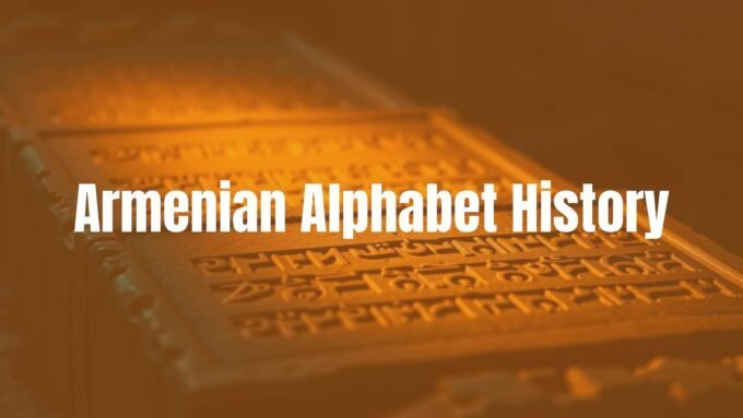 Ancient Armenian alphabet carved on stone tablets, historic and cultural, with intricate calligraphy, golden ambient lighting, symbolic and majestic.
