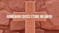 A detailed Armenian khachkar (cross stone) with intricate carvings of crosses, geometric patterns, and nature motifs, standing against a rustic stone background, realistic.