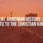 Ancient Armenian fortress on a hill, sunset, historical, detailed, with Christian crosses and Urartu artifacts, realistic.