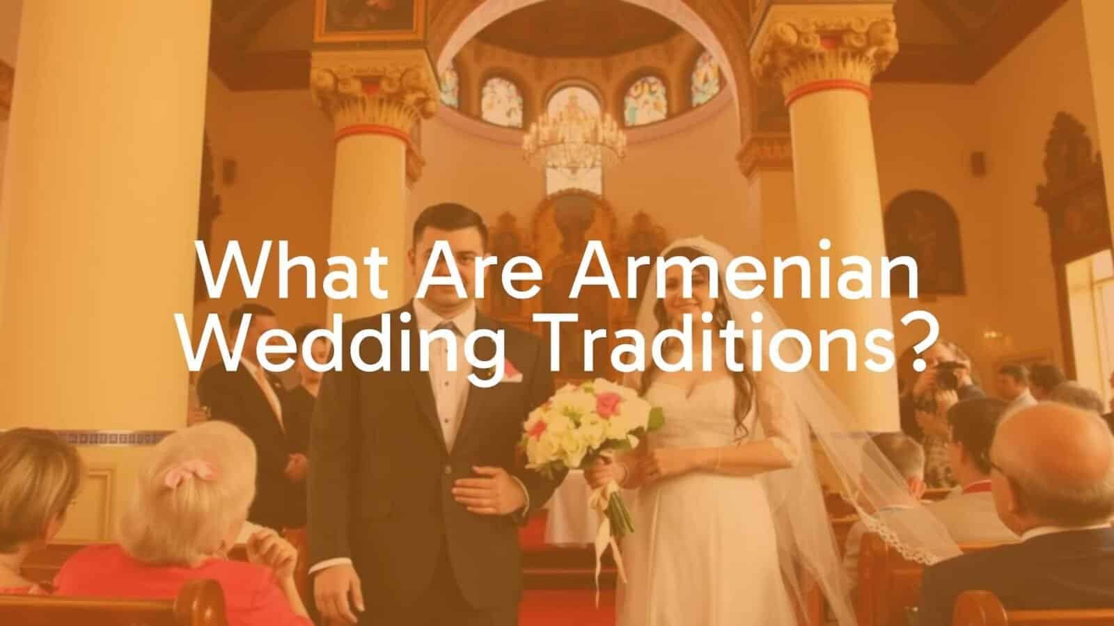 Armenian wedding ceremony, bride and groom in traditional attire, Armenian Apostolic Church, festive atmosphere, family and friends celebrating, vibrant colors, realistic.