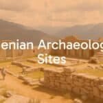 Ancient Armenian archaeological site, stone ruins under open sky, historical artifacts, mountainous landscape, realistic.