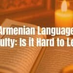 Old Armenian manuscript with intricate script, glowing candles, warm ambient light, historical ambiance, soft focus on the text.