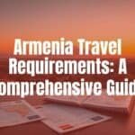 Armenian landscape with Mount Ararat in the background, travel passport and visa documents on a table, warm sunset lighting, realistic.