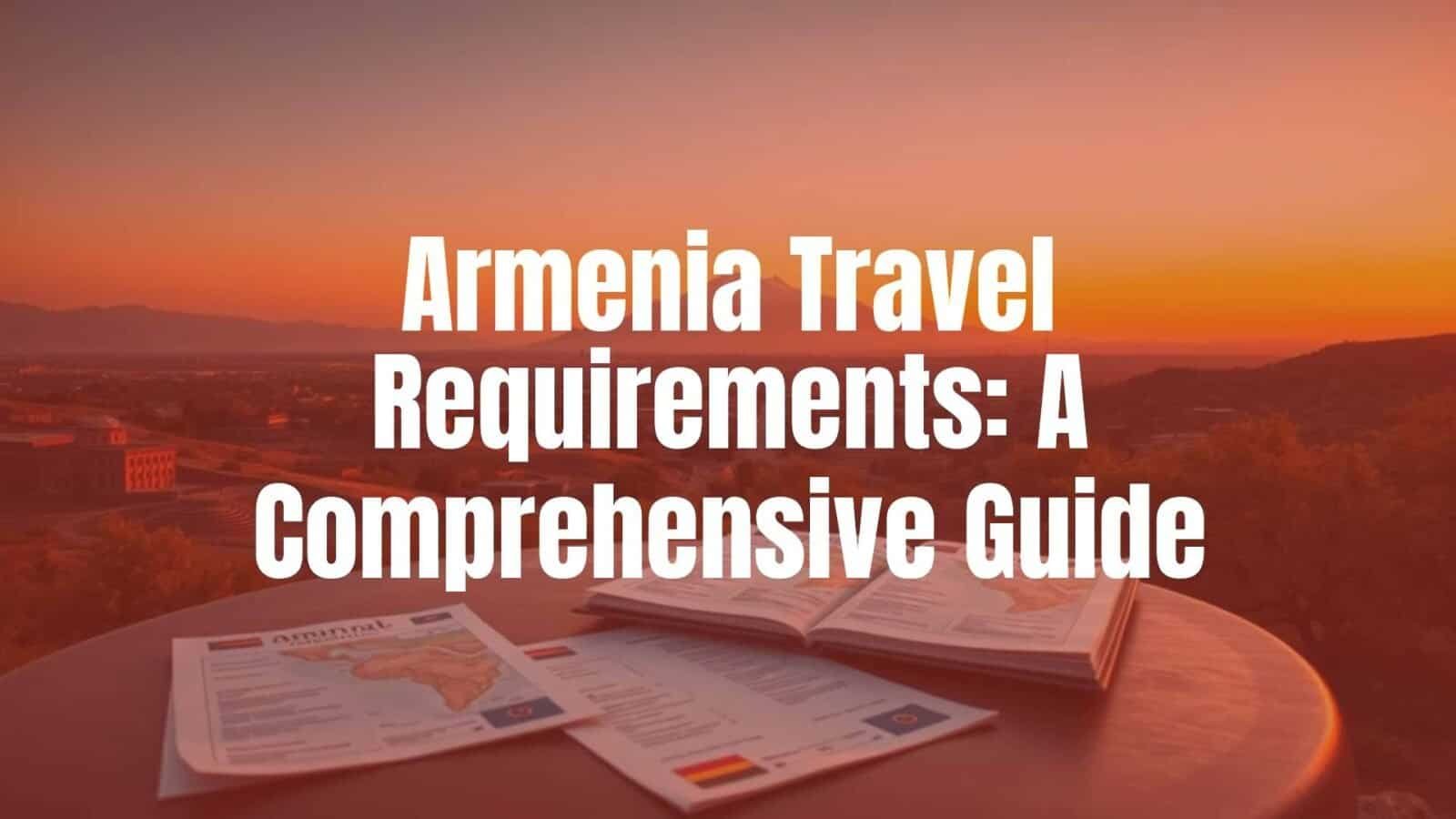 Armenian landscape with Mount Ararat in the background, travel passport and visa documents on a table, warm sunset lighting, realistic.