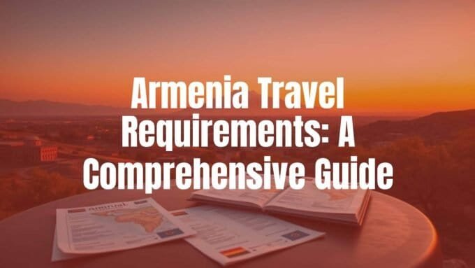 Armenian landscape with Mount Ararat in the background, travel passport and visa documents on a table, warm sunset lighting, realistic.