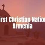 Ancient Armenian church at sunset, historic Christian architecture, stone cross, mountainous landscape, warm golden light, realistic.