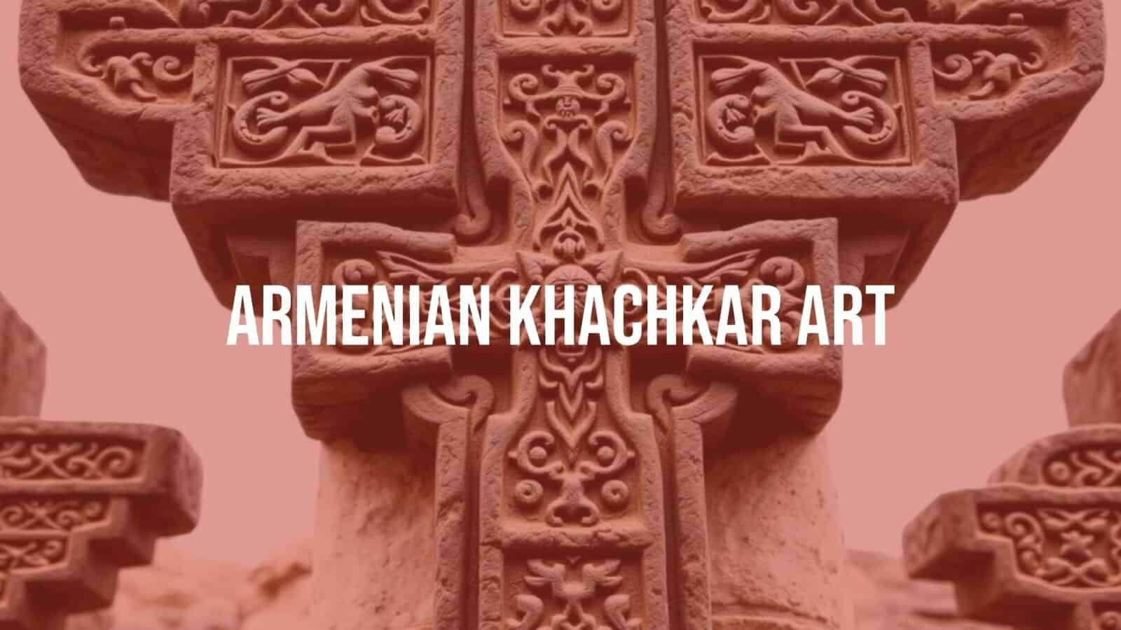 Armenian khachkar stone cross, intricate carvings, medieval Christian art, historical heritage, realistic.