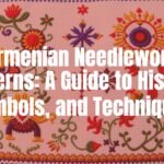 Traditional Armenian needlework patterns, intricate embroidery on fabric, cultural symbols, vibrant colors, detailed stitching, historical and artistic, illustrative style.