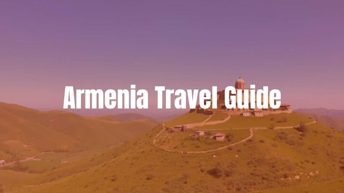 Armenia landscape with ancient monastery on a hill, vibrant green valleys, blue skies, and traditional architecture, realistic.