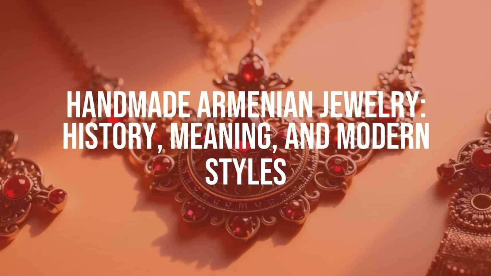 Handmade Armenian jewelry, intricate filigree silver necklace with pomegranate pendant, traditional craftsmanship, vibrant gemstones, warm golden lighting, elegant and cultural, realistic.