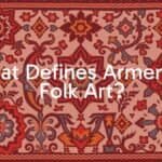 Traditional Armenian folk art, intricate geometric designs and stylized motifs, woven carpet or carved stone, vibrant colors, cultural heritage, illustrative style.