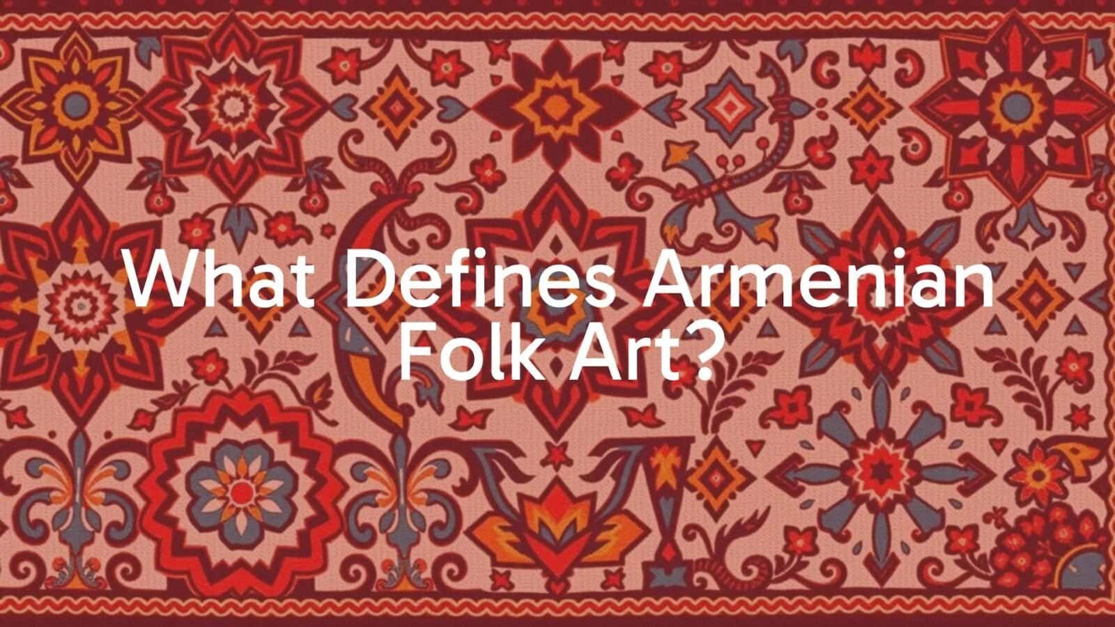Traditional Armenian folk art, intricate geometric designs and stylized motifs, woven carpet or carved stone, vibrant colors, cultural heritage, illustrative style.