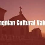 Ancient Armenian monastery at sunset, traditional stone architecture, cross-stones (khachkars), warm golden light, cultural heritage, serene and historic atmosphere, realistic.