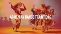 Traditional Armenian dancers in colorful costumes performing a lively folk dance, detailed movements, vibrant background, cultural heritage, expressive and joyful, realistic.