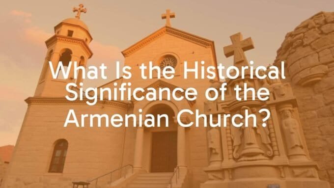 Ancient Armenian Apostolic Church, stone architecture, ornate cross-stone khachkars, historical and spiritual significance, golden sunset lighting, realistic and reverent atmosphere.