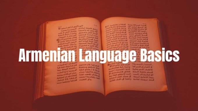 A book with Armenian alphabet, ancient script on parchment, warm earthy tones, cultural heritage vibe, realistic.